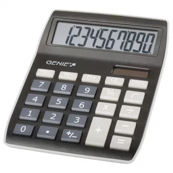 Genie 840 BK Desktop Calculator - 10 Digits - Tiltable Display - Dual Power (Solar & Battery) - Black/Grey