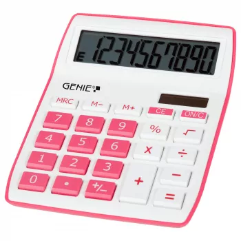 Genie Genius 840 Desktop Calculator - 10 Digits - 1 Line - Battery/Solar - Pink/White