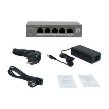 LevelOne GEP-0531 neřízený PoE+ switch, 3x GE PoE+ (30W) + 1x Hi-PoE (60W), 60W budget, plastový desktop