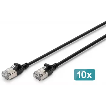 DIGITUS CAT 6A F-FTP Slim patch kabel, měď, LSZH, 1,5 m, černá, 10 kusů