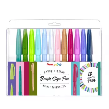 Sada štětcových per Pentel Brush Sign Pen Artist 12 pastelových SES15C-12