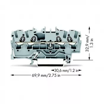 Průchozí svorka WAGO 2002-1401, 4vodičová, 2,5 mm², Push-in CAGE CLAMP, 800 V, šedá