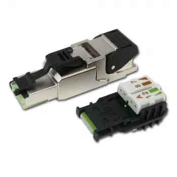 Telegärtner RJ45 konektor MFP8 Cat.6a (Deep), T568A s předmontovanou prachovou krytkou, robustní zinkové tlakově lité pouzdro - 1 kus (J00026A2004)