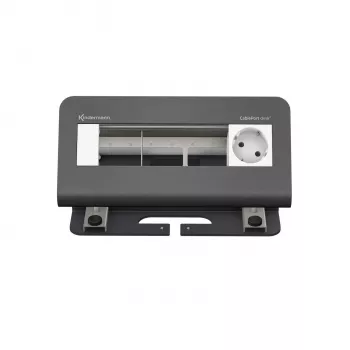 Kindermann CablePort desk² 4-fold Desk Connection Panel - 4 Schuko Outlets, 2x RJ45 Cat.6A, 2x USB-A, 1x HDMI, 1x USB-C, Black