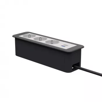 Kindermann CP Office Frame 4-Fold Desk Connectivity Module with 3x Schuko Outlets and 1x USB-A Charging Port (7551000223)