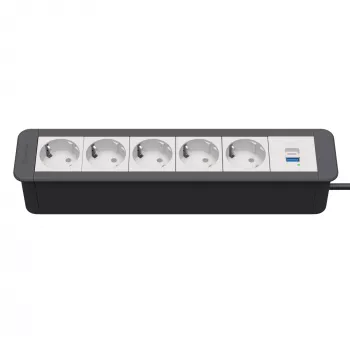 Kindermann CP Office rám 6-násobný 5x zásuvka 1x USB-A nabíječka černá (7551000325)