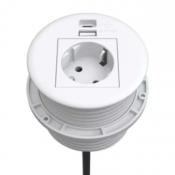 Kindermann CablePort Table White (STS-R90-2) - table connection panel with 2x Schuko outlets