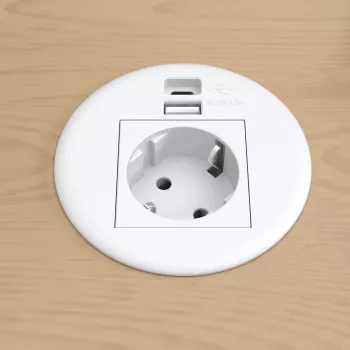Kindermann CablePort Table White (STS-R90-2) - table connection panel with 2x Schuko outlets