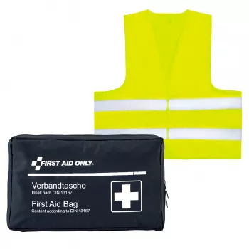 Motocyklová lékárnička First Aid Only DIN 13167 modrá s výstražnou vestou