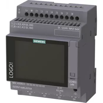 Siemens LOGO! 12/24 RCE logický modul s displejem, 8 DI/4 AI/4 relé, 12-24V DC, Ethernet, Modbus TCP/IP