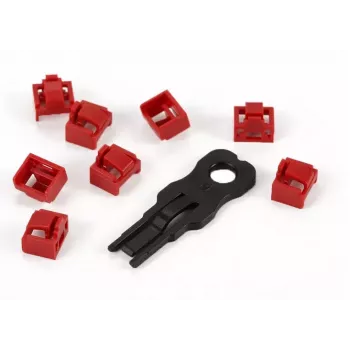 Blokátor TP/RJ45 ALLNET červený 10pack s bezpečnostním klíčem, prachová krytka, síťový bezpečnostní zámek (ALL-TP-RJ45-Blocker-10PCS)
