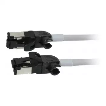 Synergy21 patch kabel RJ45, CAT6A 500MHz, 2m, šedý, S/FTP, Slimline kulatý d=4,5mm, TPE/LSZH (Superflex), AWG28, s CAT7 surovým konektorem, otočná zástrčka