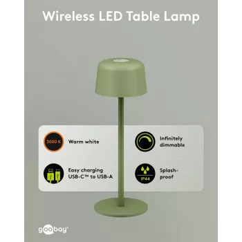 GOOBAY bezdrátová LED stolní lampa, velikost S, 25 cm, zelená