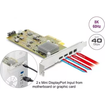 Delock karta PCI Express x4 na 2 x externí USB Type-C 40 Gbps (DP Alt Mode) samice – nízký profil