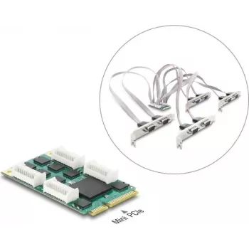 Delock karta Mini PCIe I/O Full Size na 8 x sériový RS-232 DB9 se standardními a low profile záslepkami slotů