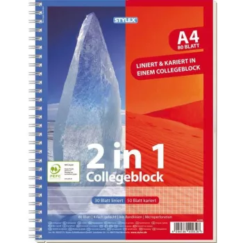 STYLEX 2-in-1 College Block DIN A4 Lined and Squared
