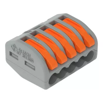 WAGO 222-415 5-vodičový kompaktní páčkový pružinový svorkový blok, 32 A, 400 V, šedá/oranžová