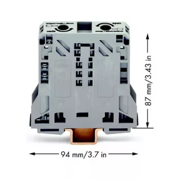 Výkonová svorkovnice WAGO 285-150 CAGE CLAMP, 1 potenciál, 2 připojení, 10-50 mm², šedá, DIN lišta 35