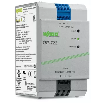 WAGO 787-722 napájecí zdroj, 120 W, 24 V DC, 5 A, DIN lišta, aktivní PFC