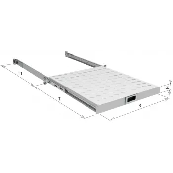 EFB-Elektronik 19 inch 1U výsuvný plech, nastavitelná instalační hloubka 950-1050 mm, nosnost 30 kg, hloubka skříně 1200 mm, RAL 7035 světle šedá