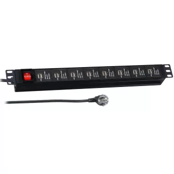 EFB Elektronik 19 inch 1U Rackmount USB nabíjecí PDU - 16 USB portů, vstup CEE 7/7, černá
