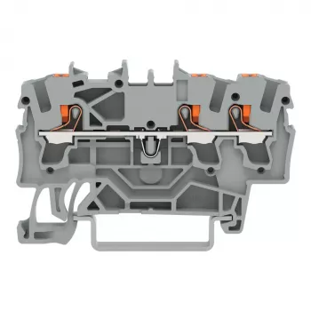WAGO 2202-1301 - 3vodičová průchozí svorka s tlačítkem, 2,5 mm², šedá