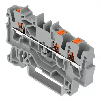 WAGO 2202-1301 - 3vodičová průchozí svorka s tlačítkem, 2,5 mm², šedá