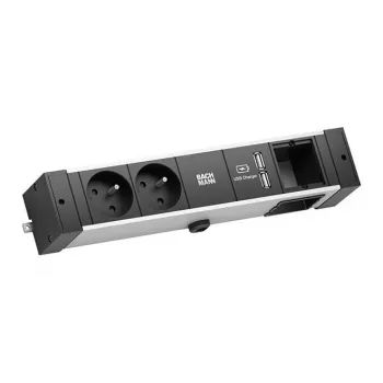 Stolní lišta Bachmann Desk Rail - 2 m - interiérová - typ E - hliník - plast - černá - stříbrná - 2 zásuvky AC