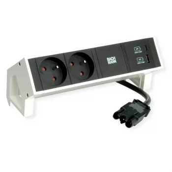 Bachmann DESK2 2x UTE 1x USB A/C 22W 0,2m RAL9010 - stolní prodlužovací zásuvka
