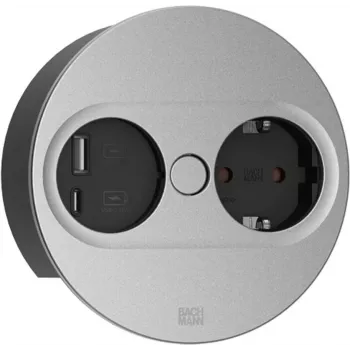 Bachmann TWIST 2 prodlužovací lišta s 1x zásuvkou Schuko a 1x USB A/C, 2,0m kabel, černá/nerez