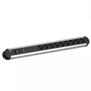 Bachmann PRIMO 9x CEE 7/3 zásuvková lišta s vypínačem, 2,0m kabel, černá
