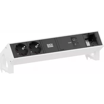 Propojovací panel Bachmann DESK2 2x Schuko CEE7/3 1x USB-C 100 W 1x vlastní modul, kabel 0,2 m, RAL9010 Pure White