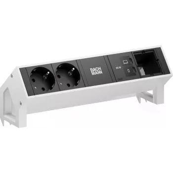 Bachmann DESK2 stolní napájení 2x Schuko 1x USB-C 65W 1x modulový slot 0,2m bílá RAL9010