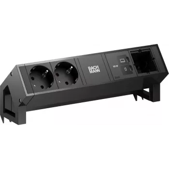 Propojovací panel Bachmann DESK2 2x Schuko 1x USB-C 65 W 1x vlastní modul, kabel 0,2 m, Jet Black RAL9005