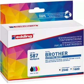 Edding kompatibilní inkoustové kazety kombinované balení černá, azurová, purpurová, žlutá - náhrada Brother LC-3219XL série (4 ks)