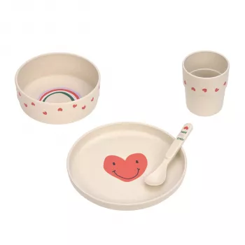 Dětská jídelní sada Lassig Happy Rascals Heart Lavender, 5 dílů