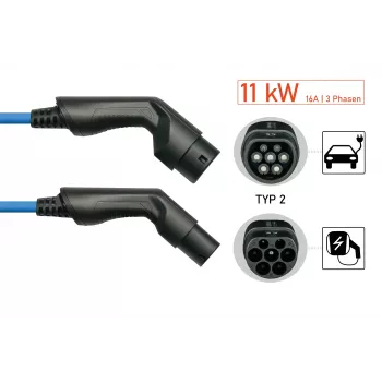 kabelmeister® nabíjecí kabel pro EV Mode 3, Type 2 zástrčka na zásuvku, 3fázový, 16 A, 11 kW, modrá, 5 m