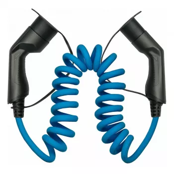 KABELMEISTER Mode 3 prodlužovací nabíjecí kabel pro EV, zástrčka Type 2 na zásuvku, 3fázový, 32A, 22kW, spirálový, 5m, černý