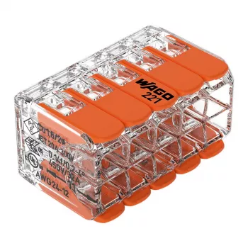 WAGO 221-420 kompaktní spojovací konektor s páčkami, 10vodičový, 0,2-4 mm², transparentní pouzdro, oranžová páčka, 10 ks