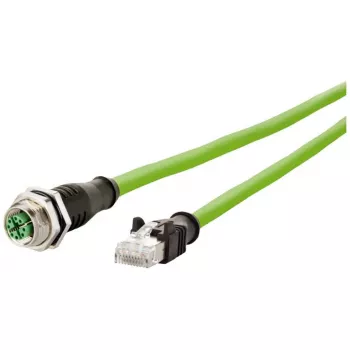 Síťový kabel METZ CONNECT, 5 m, Cat6a S/FTP M12 na RJ-45, zelený