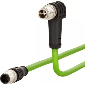 METZ CONNECT 142M2X1B050 M12 Cat6a Network Cable, 8-pin Straight to Angled, 5 m, S/FTP, Green