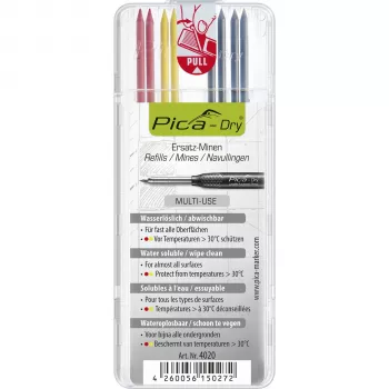 Náplně Pica DRY Refills Basis - grafitové, červené a žluté tuhy (balení 10 ks) pro automatickou tužku Pica-Dry Longlife