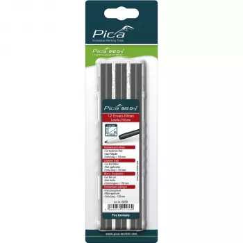 Náhradní tuhy PICA BIG DRY pro tesaře 2H - 12 tuh, obdélníkové 2x5 mm, 150 mm, černý grafit