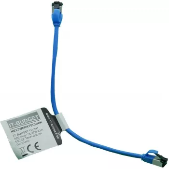 IT-BUDGET Full Copper Premium patch kabel - Slim AWG 28 - Cat.8.1 - 2000 MHz - bez halogenů - PoE+ - 40 Gbit - modrý - 0,15 m