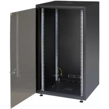 IT-BUDGET 19 inch síťový rozvaděč SJB - 18U - 600x600 mm - skleněné dveře - zadní panel - černý (W-SJB6060-18S-161)