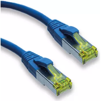 Síťový kabel IT-BUDGET Full Copper Premium Super Flex TPE Cat.6A s kabelem Cat.7, 600 MHz, bez halogenů, PoE+, 10 Gbit, modrý, 0,50 m