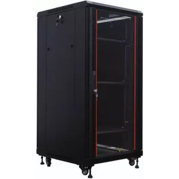 IT-BUDGET 19 inch síťový rozvaděč SRK - 27U - 600x600 mm - dveře z tvrzeného skla/plné oceli - předmontovaný - černý (99ITB19SRK2766GSNM)