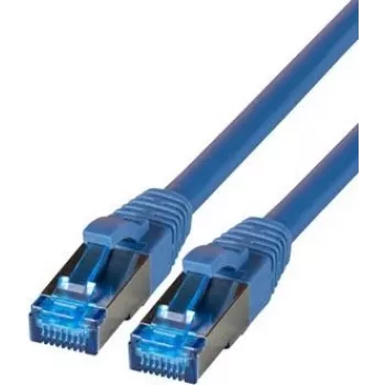 Propojovací kabel IT-BUDGET Full Copper Premium Super Flex TPE Cat.6A 500 MHz LSZH PoE+ AWG 27, modrý, 0,15 m