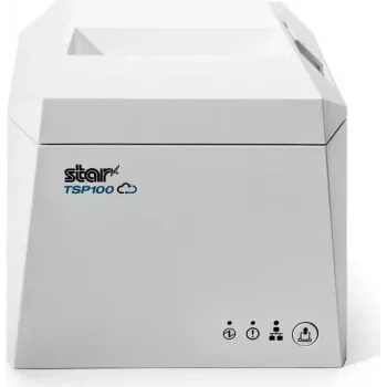 STAR MICRONICS TSP143IV UEWB Thermal Receipt Printer, 203 dpi, 250 mm/s, USB-A, USB-C, Bluetooth, Ethernet, Wi-Fi, CloudPRNT, Auto Cutter, White, Internal PSU