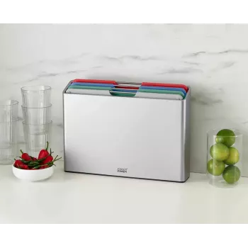 Joseph Joseph Folio Steel L Chopping Board Set, 4 Boards, Silver